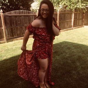 Floral Romper with Front Slit